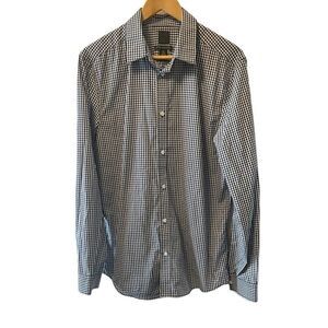 MENS H&M Blue & White Check Button Up Collared Dress Shirt L